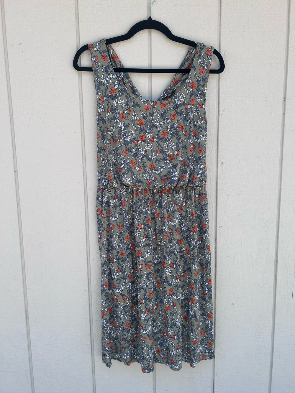 Kaileigh Olive Floral Midi Dress with Orange and White Blooms women’s size XL